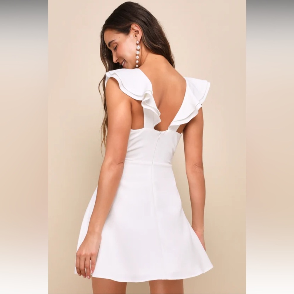 NWOT Lulus Divine Darling White Ruffled Skater Dress wedding bride bachelorette - Picture 3 of 4
